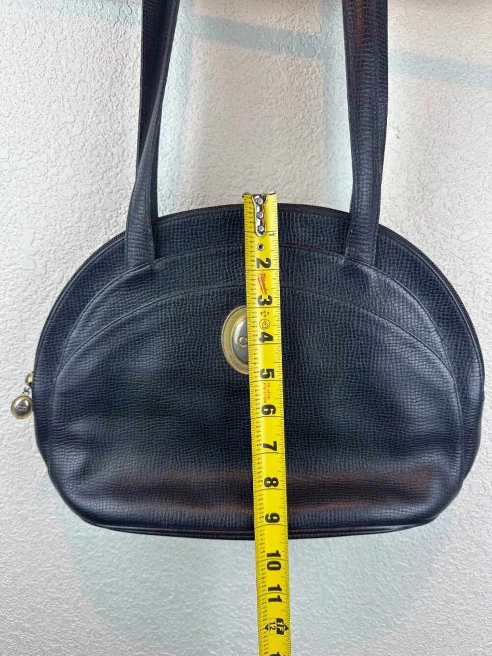 Vintage Christian Dior Navy Leather Shoulder Bag Gold Logo Made in France - Picture 16 of 16